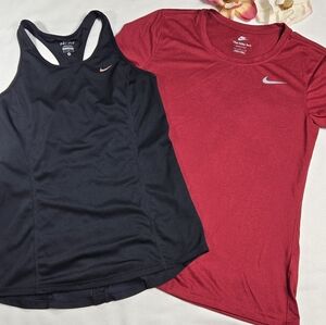 Nike Women's Bundle Of Two Activewear Black and Red Tops, Medium